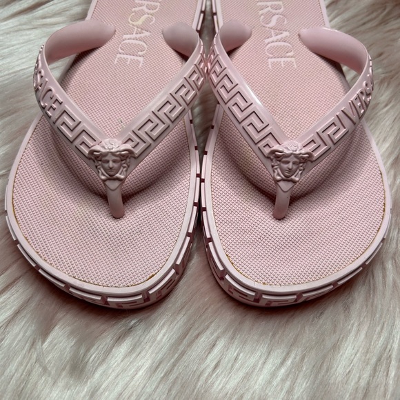 VERSACE Pink Grecian Medusa Logo Platform Beachy Pool Sandals Slides 6 35 36 - Picture 13 of 14